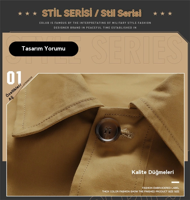 Erkek Saf Pamuklu Yaka Ceket Günlük Ceket Yeşil