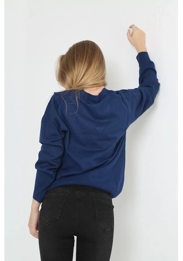 Alfanora Unisex Uzun Kol V Yaka Triko Kazak - Indigo Indigo