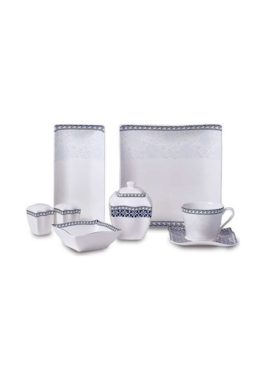 Korkmaz A8589-01 Link Collection 28 Parça Kare Kahvaltı Takımı Beyaz - Mavi
