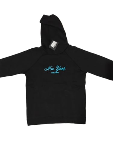 Kadın Kapşonlu Nakışlı Siyah Sweatshirt Siyah