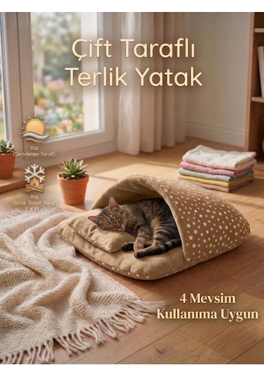 Terlik Model Çift Taraflı Kedi Köpek Yatağı