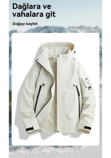 Erkek Ve Kadın Dağ Ceketleri, Rüzgar Geçirmez Ve Su Geçirmez, Açık Hava Sporları İçin İnce Kapüşonlu Fildişi