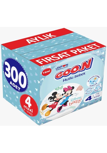 Goon Mutlu Bebek Bebek Bezi 4 Numara Maxi Aylık Fırsat Paketi 300 Adet