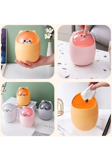 Maoyaya Sevimli Ev Masaüstü Kapaklı Çöp Tenekesi Ins Tarzı Çok Renkli Çok Renkli