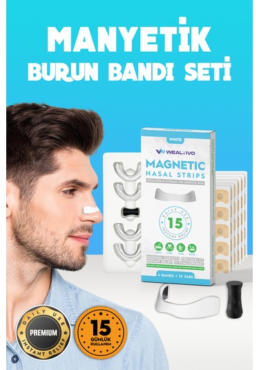 15 Li Beyaz Mıknatıslı Horlama Önleyici Burun Bandı - Rahat Nefes