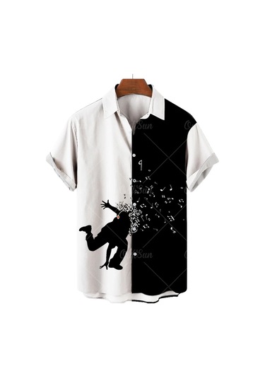 Snapbuyerkek Müzikal Gitar Baskılı Hawaii Gömlek Kısa Kollu Plaj Parti Üst Büyük Bedenturuncu Turuncu