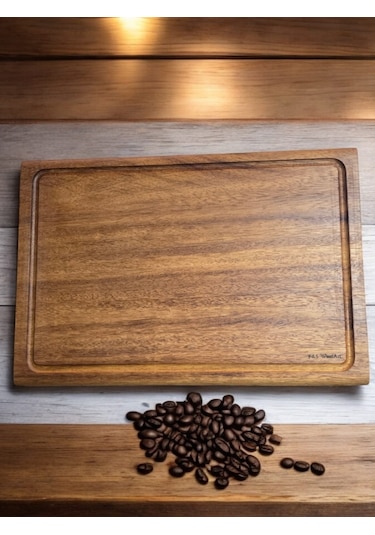 İroko Tek Parça Yekpare Masif Steak Board Oluklu Kesme Tahtası