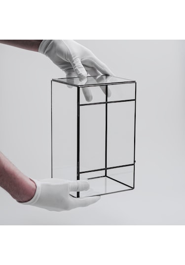 Cam Fanus Geometrik Teraryum Siyah Dikey Fanus