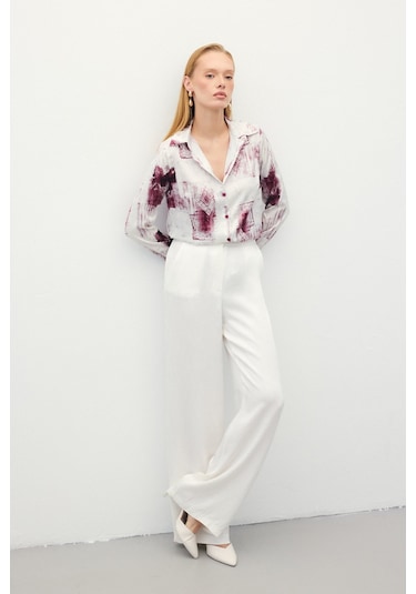Sateen Desenli Klasik Gömlek - Bordo-136291 Bordo