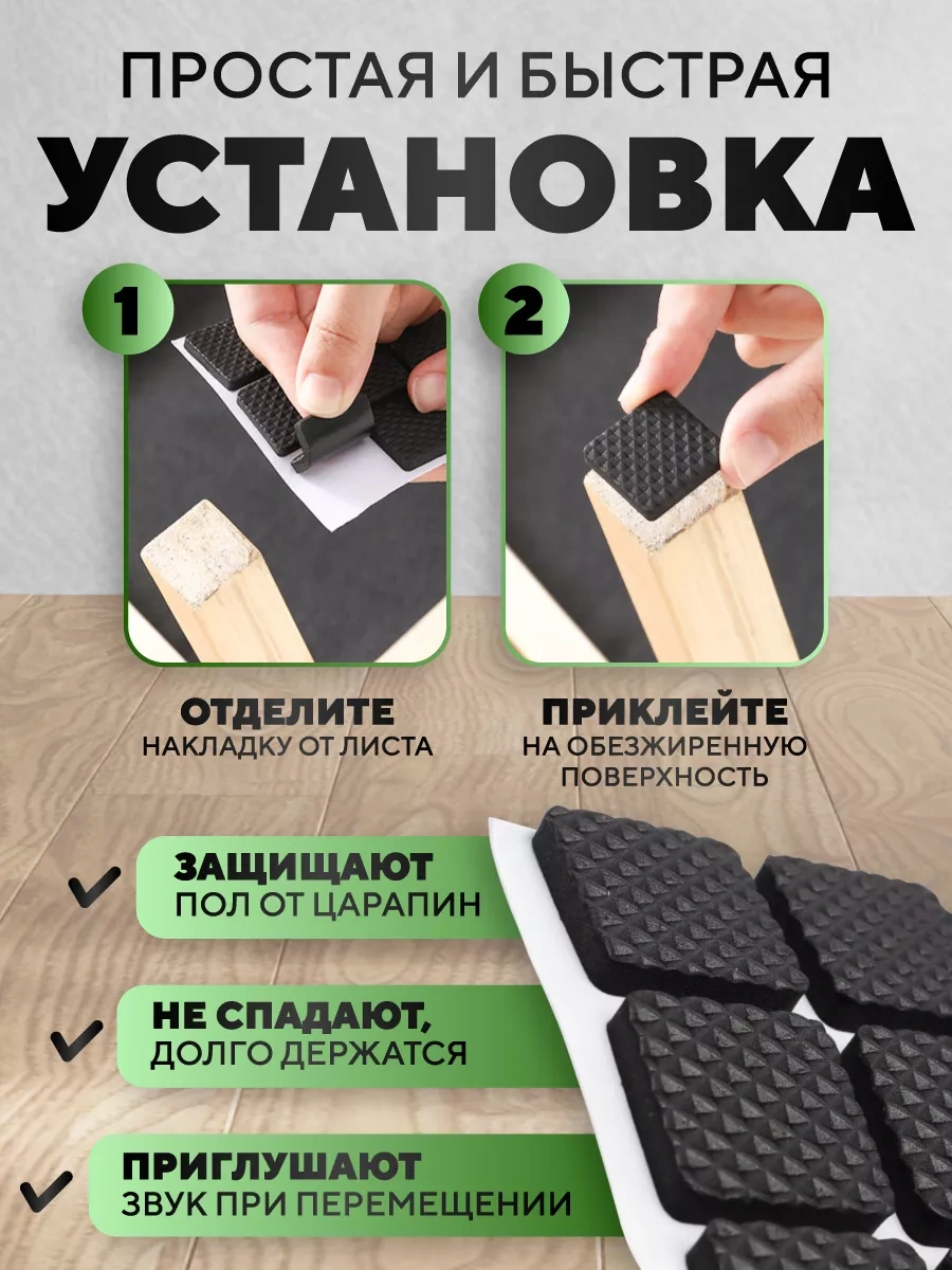 Flossıfy Home 48 Adet Sandalye Ayağı Tıpası 2,1x2,1x0,3 Cm 59275929 Siyah Mat