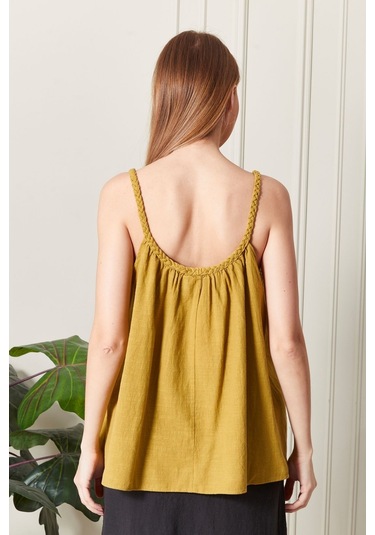 Şık Farklı Tarz Keten Işıl Bluz - Zarif Ve Modern Tasarım HARDAL