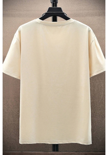 Erkek Ny Baskılı Oversize Tshirt Bej