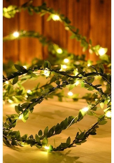 Tel Yaprak Şerit Yapay Taç Sarmaşık Süs 3mt 3mt Ledli Yeşil