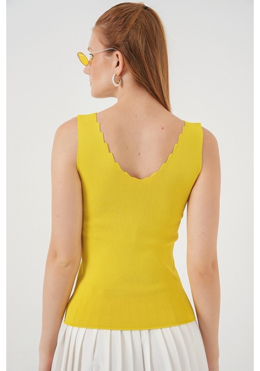 Kadın Zikzaklı V Yaka Bluz 15930 - Sarı Sari