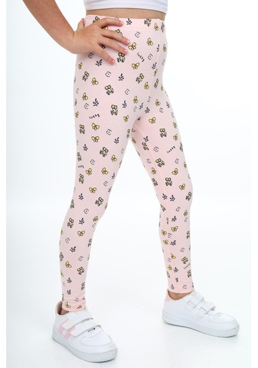 Toontoy Kız Çocuk Baskılı Tayt Pudra