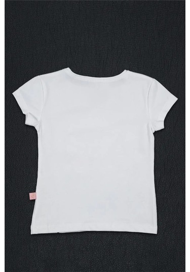 Kız Çocuk Beyaz Prenses Ayıcık Detaylı Monna Rosa Yazılı Tişört Beyaz