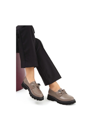 Tamer Tanca Kadın Hakiki Deri Vizon Loafer Ayakkabı 33 1004 Bn Ayk Sk22/23 Vızon Vizon