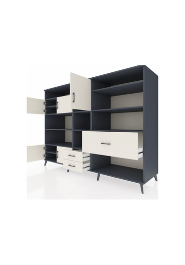 Kronos Dolap 13 Raflı 3 Çekmeceli 5 Kapaklı 220x59x163 Antrasit-a Antrasit-aytaşı