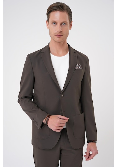 Comfort Fit Mono Yaka Torba Cep Casual Toprak Ceket C 707 Toprak