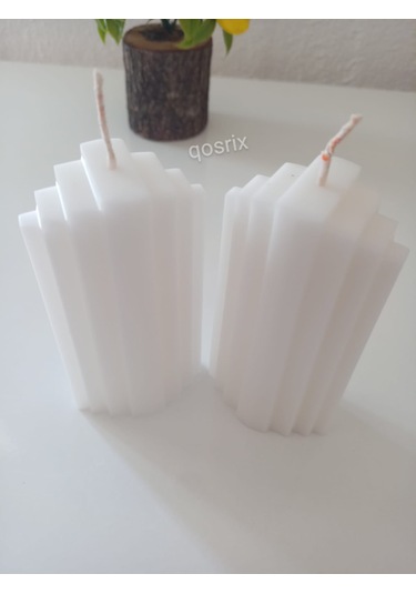 2'li Beyaz Soya Doğal Vanilya Kokulu Sütun Geometrik Şekil Mum