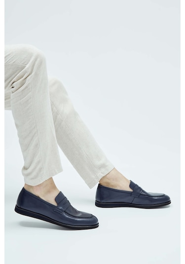 Tamer Tanca Erkek Hakiki Deri Lacivert Loafer Ayakkabı 537 3179 Erk Ayk Y23 Lacı Nappa Lacivert