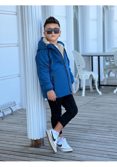 Erkek Çocuk Kapüşonlu İçi Kürklü Mont Km3050 Saks