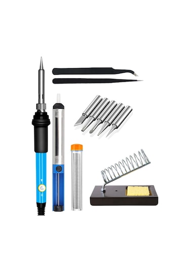 60W Sıcaklık Ayarlı Lehim Seti – Havya, Stand, Cımbız, Lehim Pompası ve 5 Uçlu Komple Takım