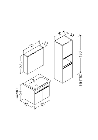 Begonya 65 Cm Banyo Dolabı (Boy Dolap Dahil )