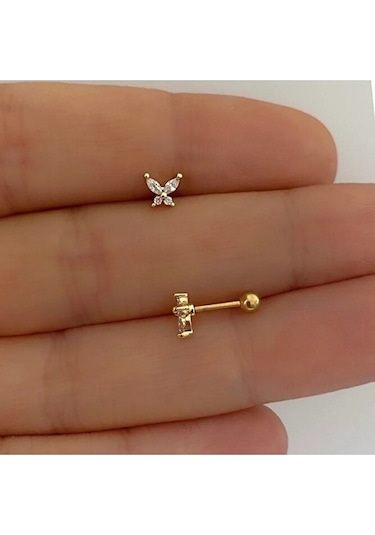 Heppii Gold Renkli Kelebek Helix Piercing Tragus Lob Conch 8 Mm Altın