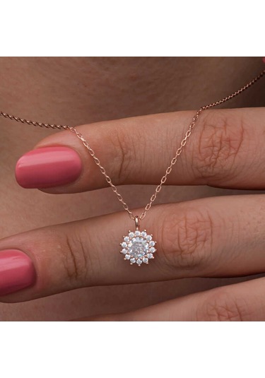 Artsmagazinmücevher Gümüş Rose Minimal Yuvarlak Anturaj Kadın Kolye