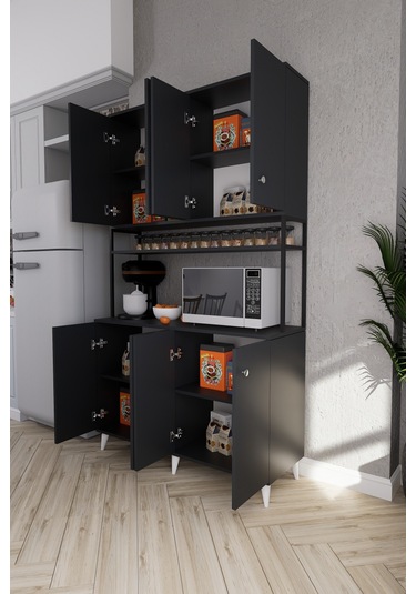 Nexar Kavhe Köşesi 8 Raflı Çok Amaçlı Mutfak Dolabı Antrasit Antrasit