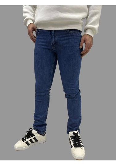 Erkek Dar Paça Düz Newone Koyu Mavi Kot Pantolon Koyu Mavi