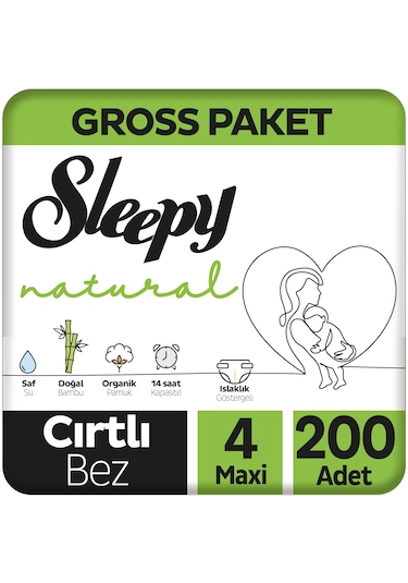 Sleepy Natural Gross Paket Bebek Bezi 4 Numara Maxi 200 Adet