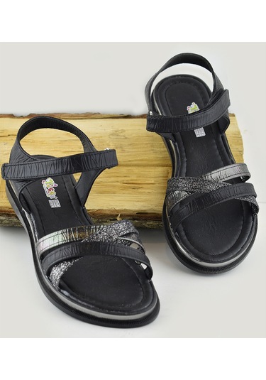 665e Ortopedik Taban Kız Çocuk Sandalet Terlik Düğün Abiye Gündelik Vetta Siyah