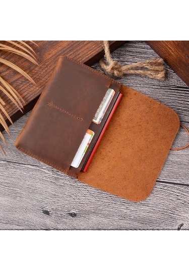 Sones Crazy Horse Derisi Pasaport Çantası Belge Tutucu Retro Biniş Kartı Cüzdan Kart Tutucu Kahverengi