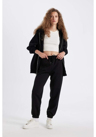 DeFacto Standart Fit Kalın Jogger Eşofman Altı Bel Paça Lastikli Basic Düz Uzun Boy S7370AZ24WNBK81