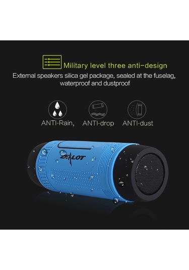 Dianziye Zealot S1 Dış Mekan Su Geçirmez Bluetooth Hoparlörü - Bisiklet İçin, Fm Radyo, 3 Modlu El Feneri, Tf Kart/aux Desteği, 8 Saat Oynama Süresi, Mavi