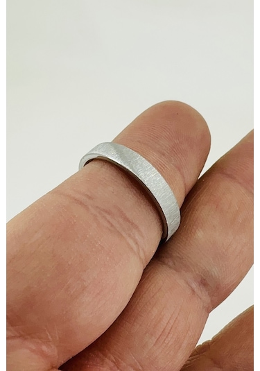 Kişiye Özel İsim Tarih Yazılı 4mm Mat Fırçalanmış Düz Unisex Çelik Yüzük Alyans Cl45y Beyaz