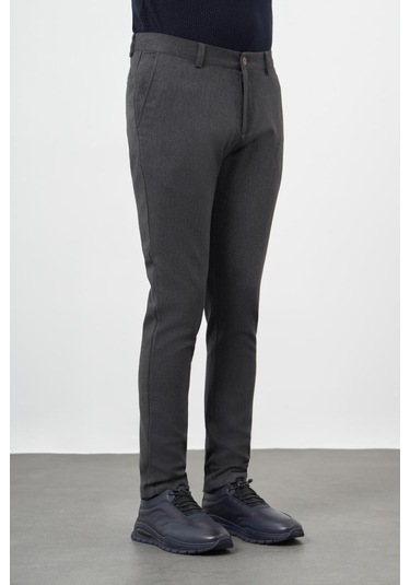 Koyu Antrasit Düz Gabardin Pamuklu Yan Cep Slim Fit Casual Pantolon 1003245162 Koyu Antrasit