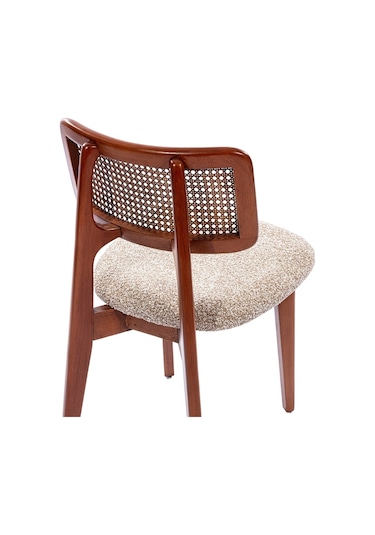 Zeus Hazeranlı Hasırlı Model Ahşap Bohem Sandalye Ceviz - Krem