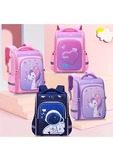 Dream011 Pembe Geniş Boyut İlkokul Çantası 2-6 Sınıflar İçin Yük Azaltma Sırt Koruma Ultra Hafif Pembe