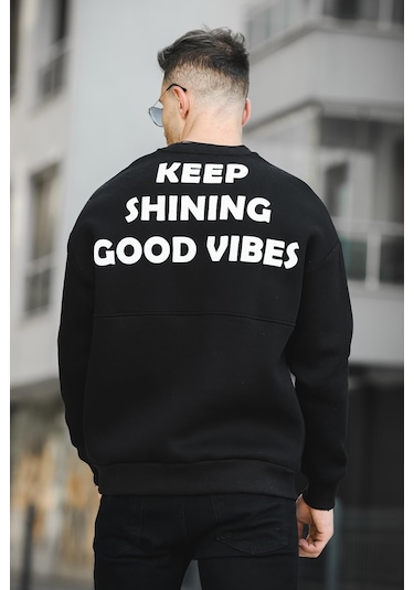 Oksit Trc 2719 Üç İplik Şardonlu Sırt Baskılı Bisiklet Yaka Oversize Erkek Sweatshirt 001