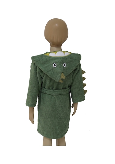 %100 Pamuk Çocuk Bornoz Yeşil Dinozor Yeşil