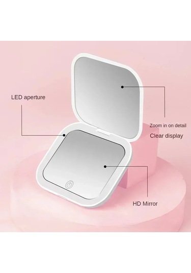 Kompakt Mini Led Işık Makyaj Ayna 2x Büyüteç Taşınabilir El Cep White Beyaz
