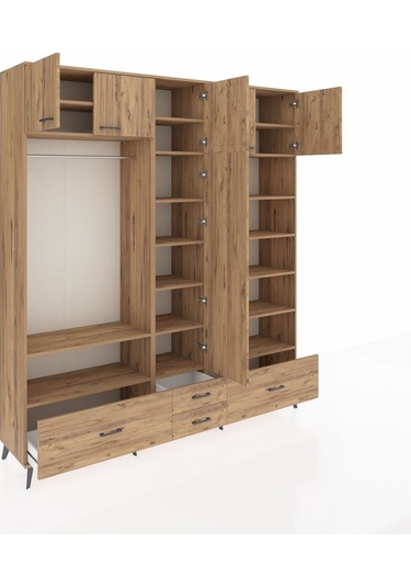 Hyperion Dolap 18 Raflı 4 Çekmeceli Tek Askılı 220x44x243 Çam-çam/çam Atlas Çam/atlas Çam