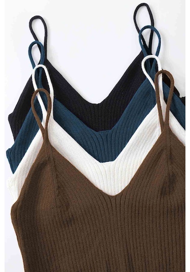 Angelsin Merry See 4 Lü Paket Askılı Bluz Crop Çok Renkli