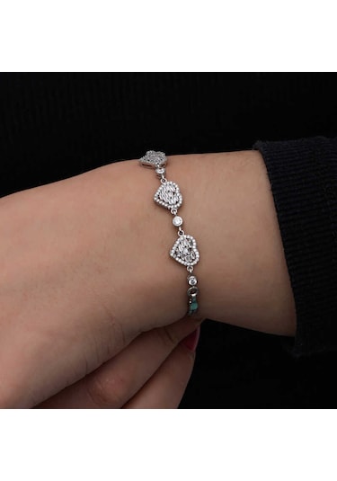 Blackcraft 925 Ayar Gümüş Baget Taşlı Kalp Kadın Bileklik Bc-9d2885 Renkli