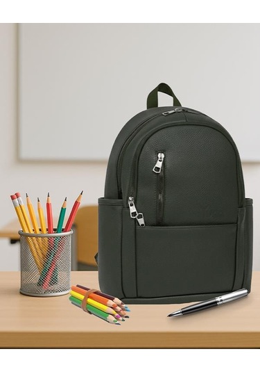 Yuga Suni Deri Dört Gözlü Sırt Çantası Yeşil Yeşil