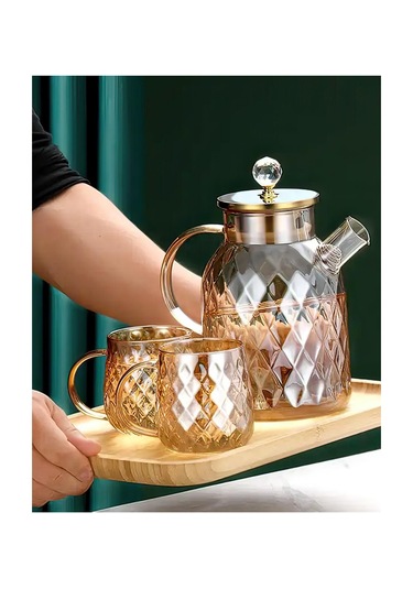 Kabartmalı Bambu Kapaklı Borosilikat Cam Demlik 1500ml Royaleks-cm-2005 Asorti