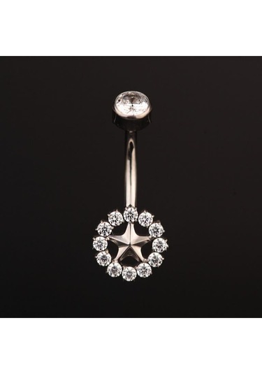 Yüksek Kalite G23 Titanium Zirkon Taşlı Güneş Modeli Titanyum Göbek Piercingi Gümüş
